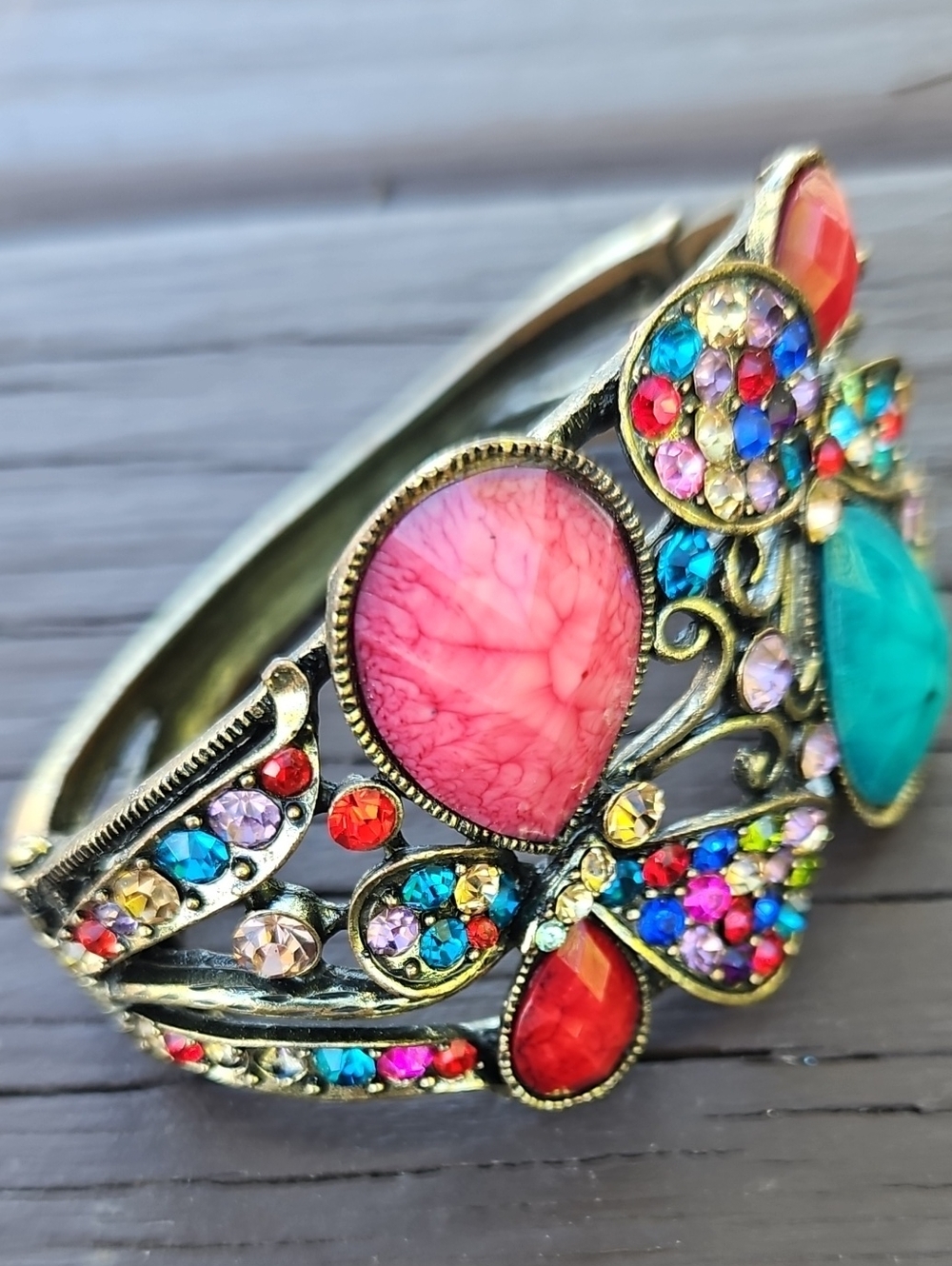Multicolor Teardrop Crystal Statement Bracelet - Women's Jewelry